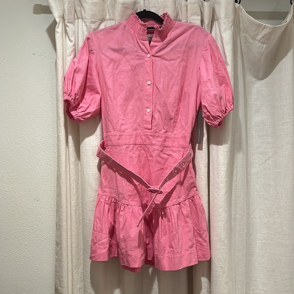 Anthropologie S/W/F Violetta Linen Belted Mini Pink Shirtdress Dress - Picture 5 of 12